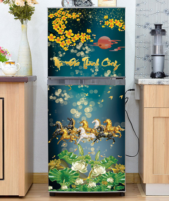 Decal cao cấp chống thấm dán tủ lạnh - Mẫu Xuân 2023