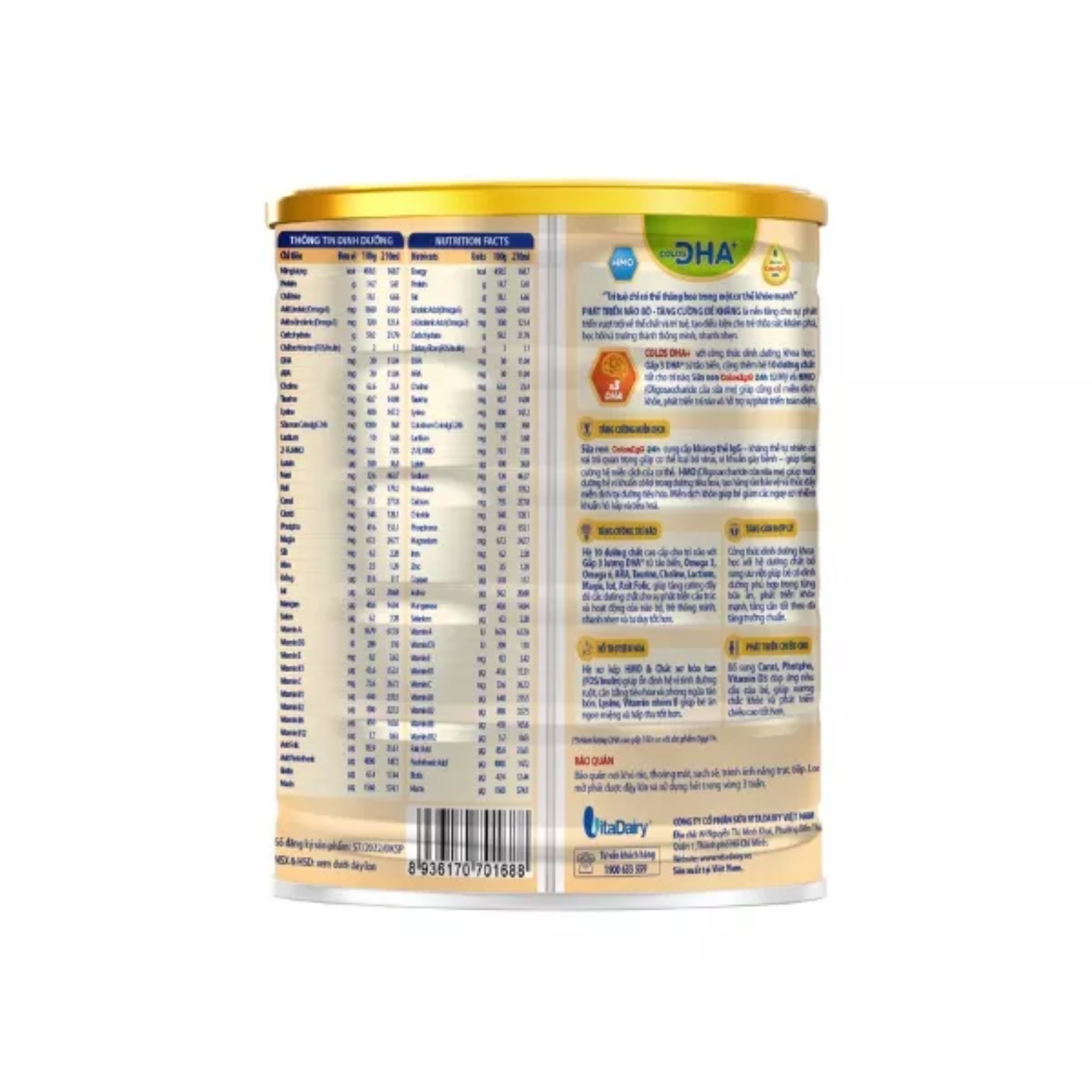 (HSD T12-2026) (Quét Mã QR Tích Xu) Sữa Bột Vitadairy Colos DHA 0+ 800g (Cho Trẻ Từ 0 - 12 Tháng).