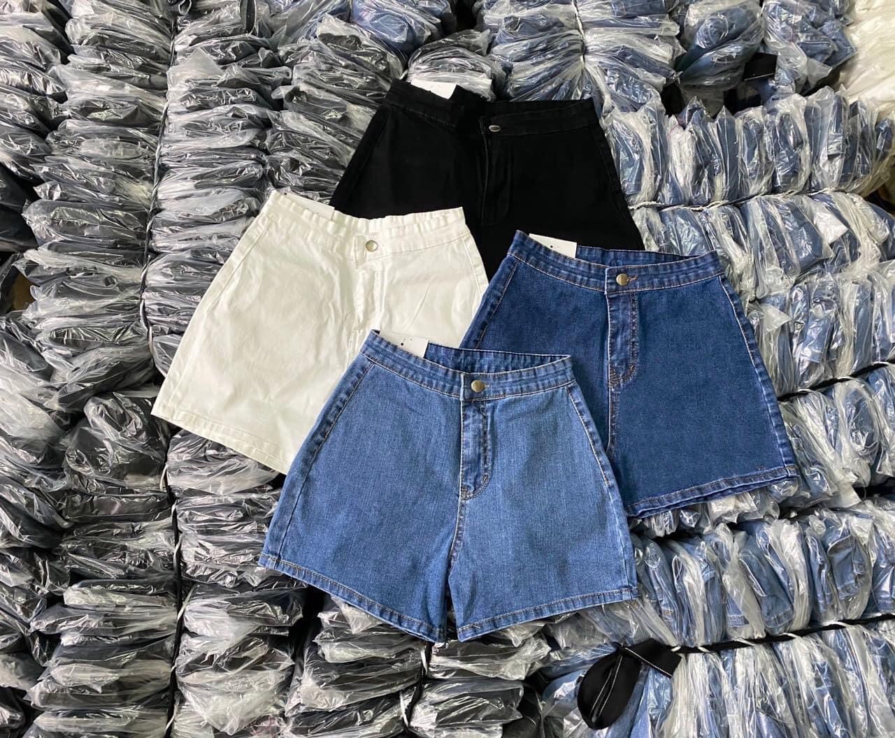 Quần short jean nữ co giãn lưng cao có túi