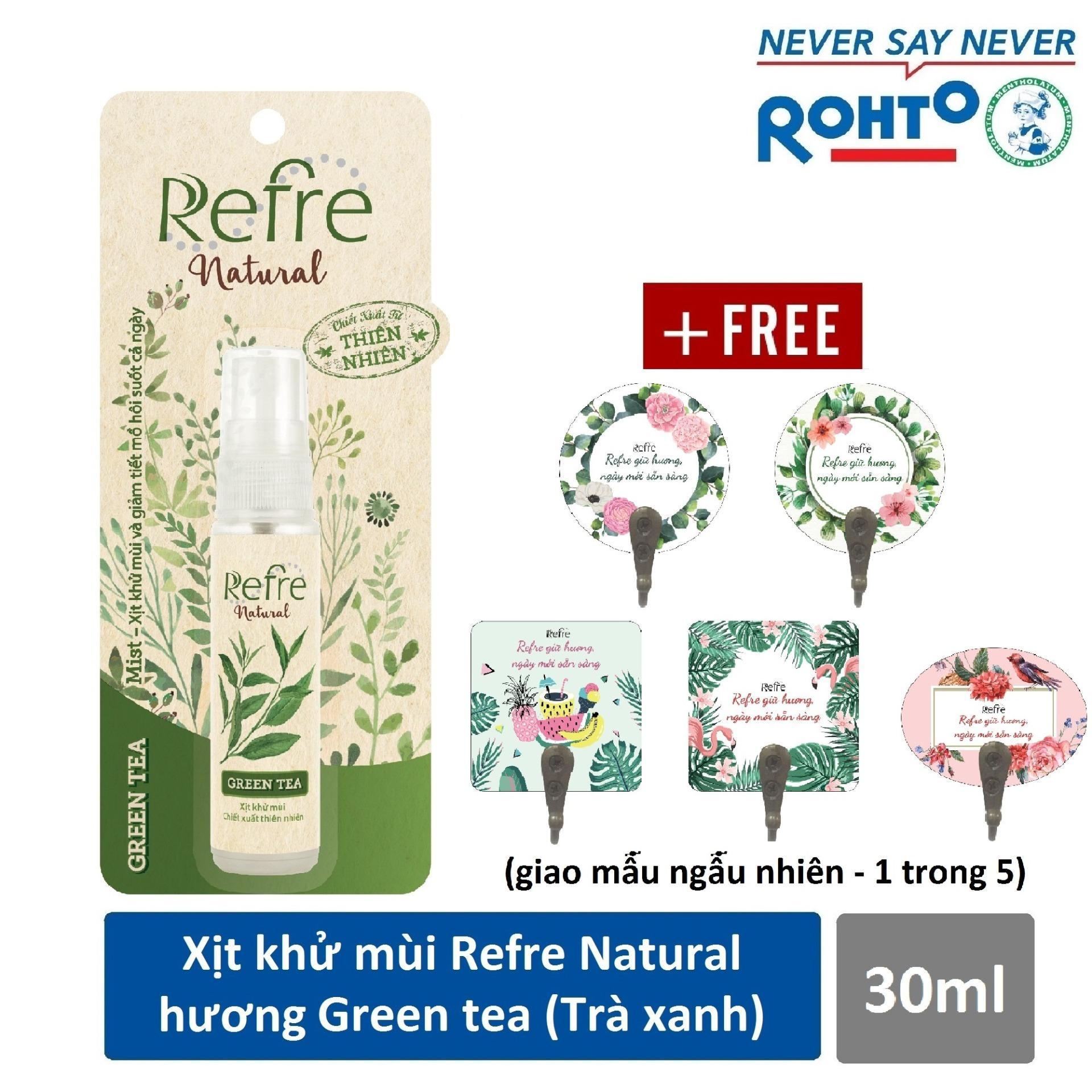 Xịt khử mùi Refre hương Trà xanh chai 30ml tặng móc dán tường