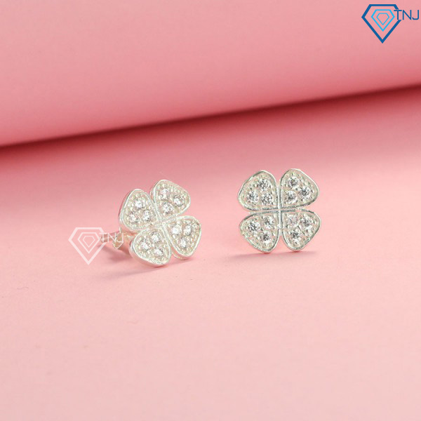 Bông tai bạc cho nữ hình cỏ 4 lá đẹp BTN0084 - Trang Sức TNJ
