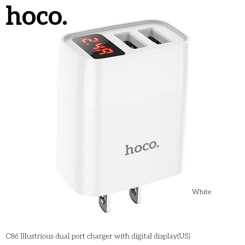 Bộ Sạc Nhanh Hoco C86 2 Cổng Usb Lightning 2.4a Màn Hình Led
