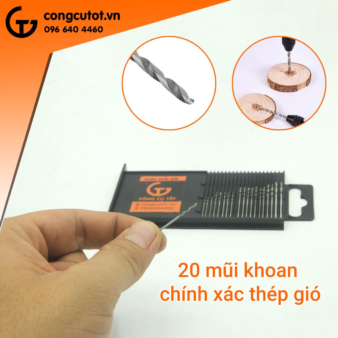 Bộ 20 mũi khoan mini thép cao cấp 0.3-1.6mm
