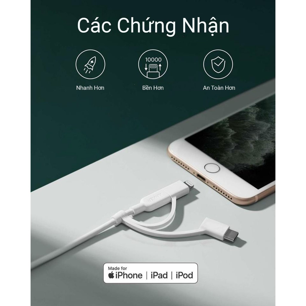 Cáp 3 In 1 Anker Powerline Ii 0.9M - A8436 (Lightning - Type C - Micro Usb)