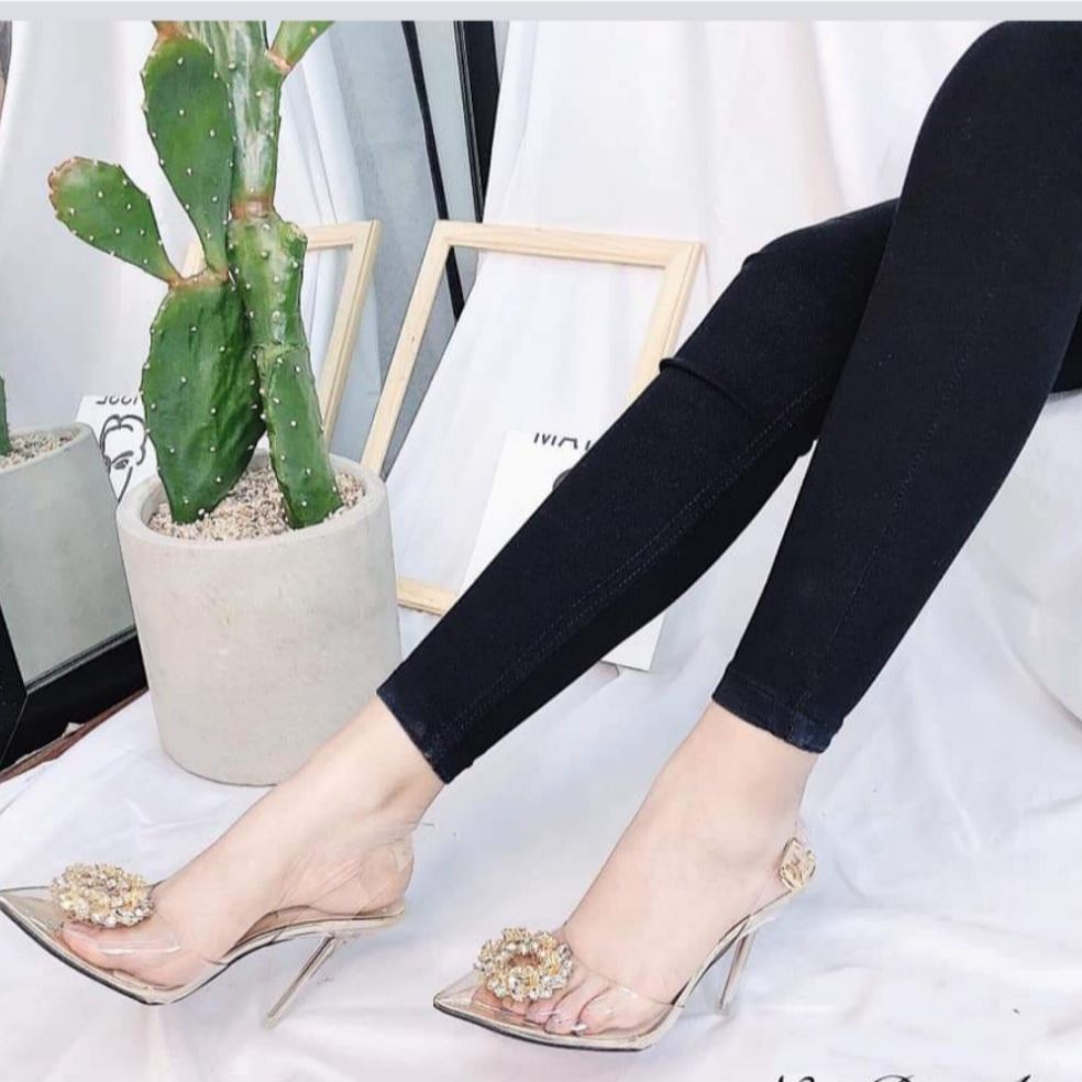 #giầy cao gót nhọn đính đá  pha lê