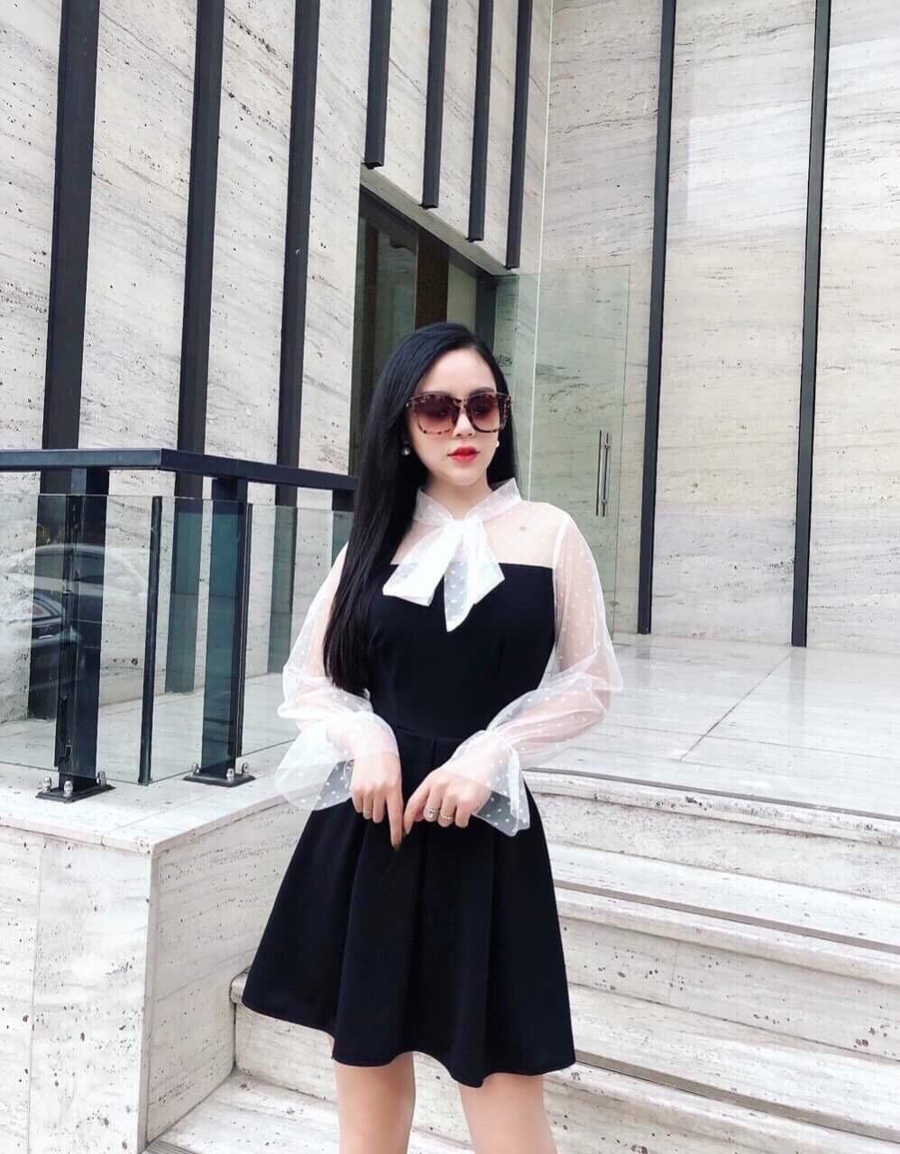 Đầm xòe tay lưới chấm bi VH171
