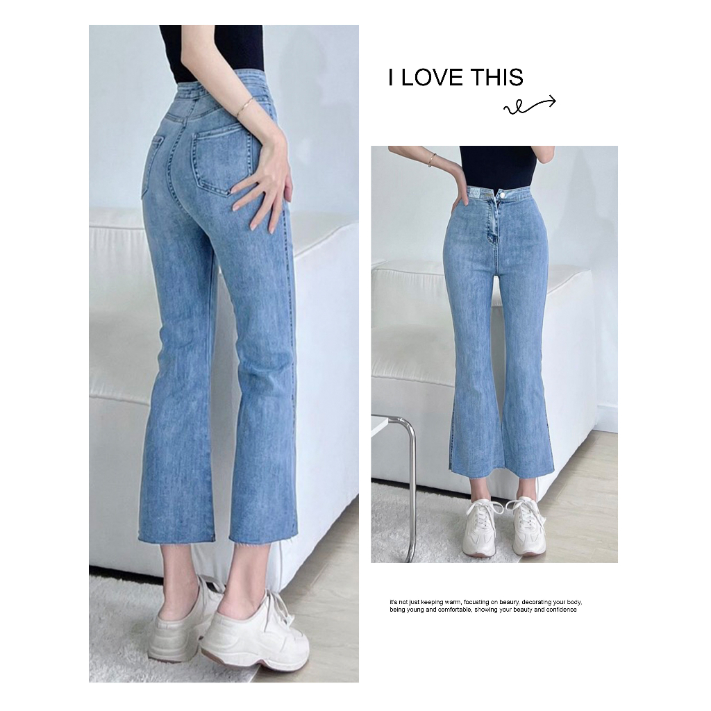 Quần jeans nữ ống loe cạp cao GUGUNO