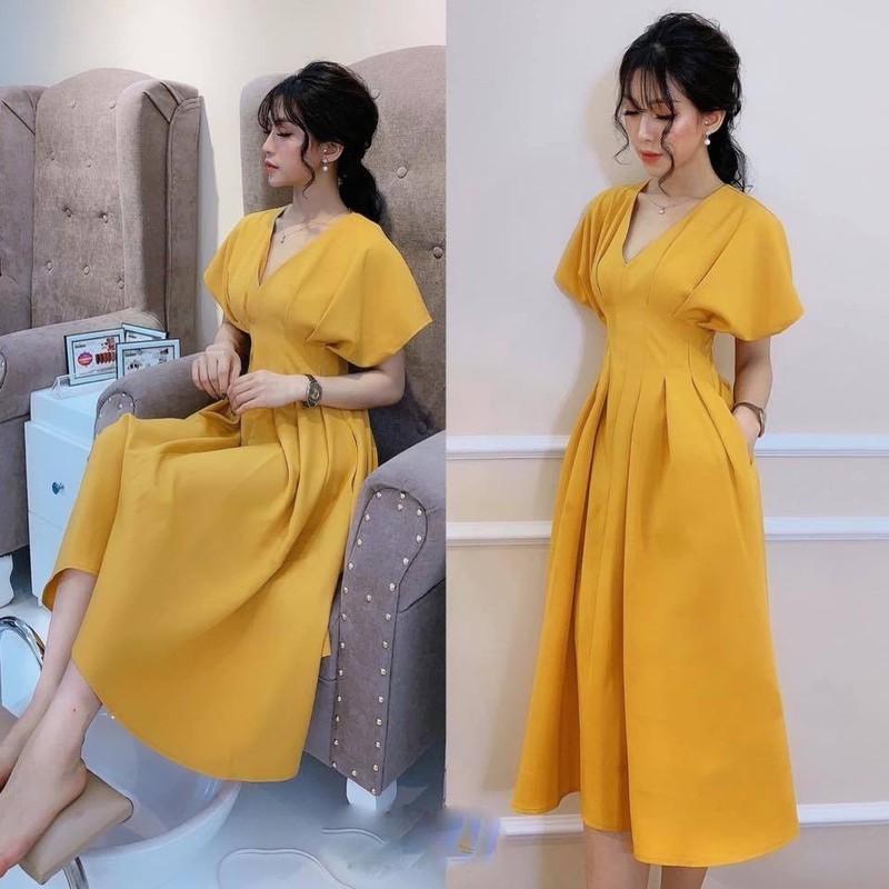 [HCM]Đầm xếp ly bó eo cổ V
