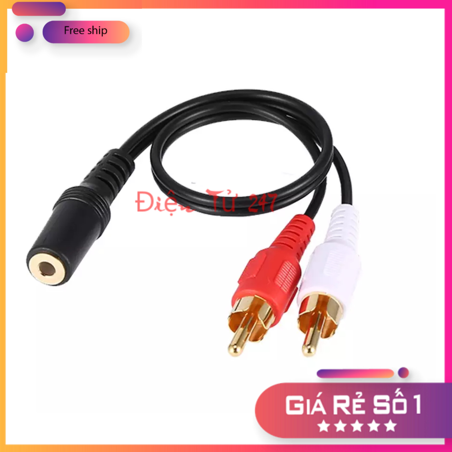 Cáp Chuyển Đổi Jack 3.5mm Cái Sang 2 Đầu Hoa Sen (AV Đực)
