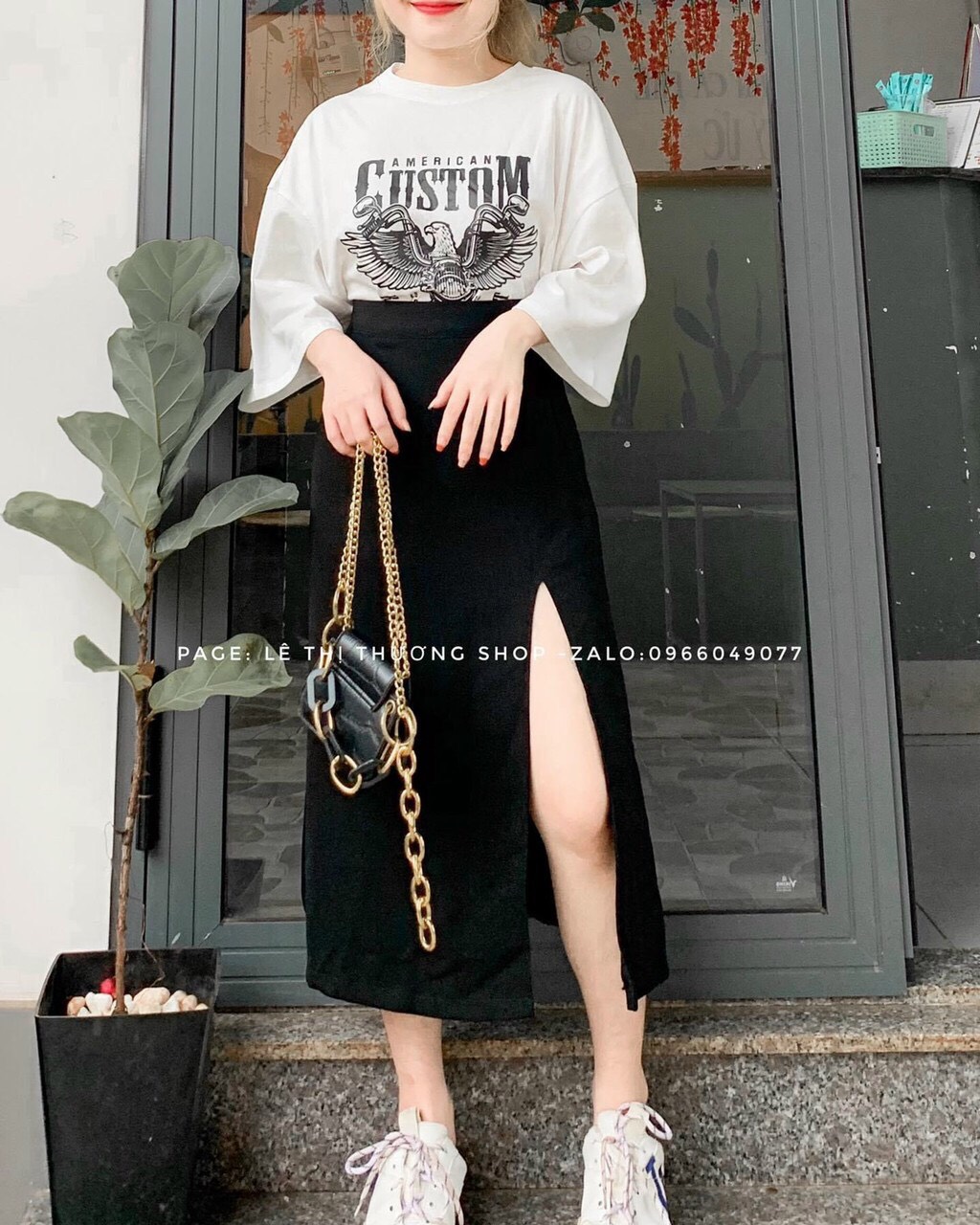 ✨set váy xẻ tà + tshirt đại bàng