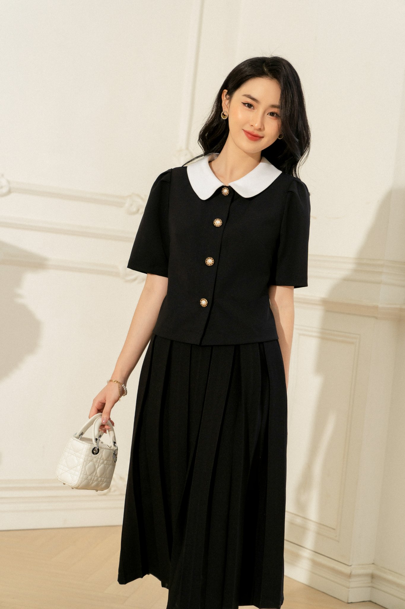 Áo sơ mi cổ đức phối tay ly TIINSTORE  AHN332