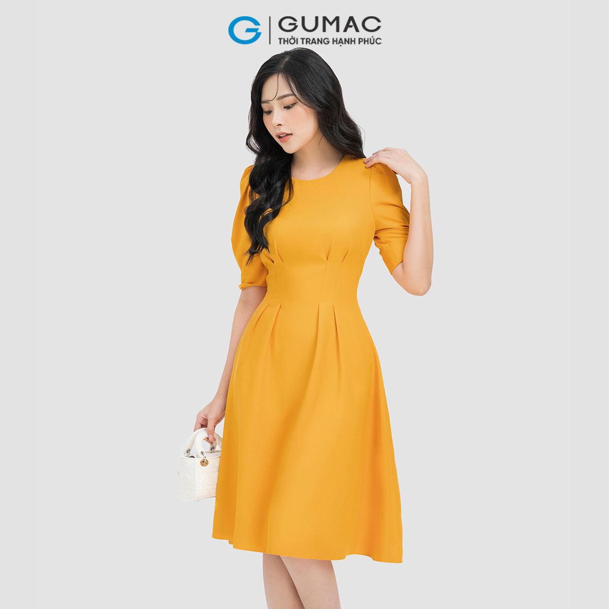 [15 - 17.6 |Voucher 8-15%] Đầm nữ tay phồng chiết ly GUMAC LDE0606