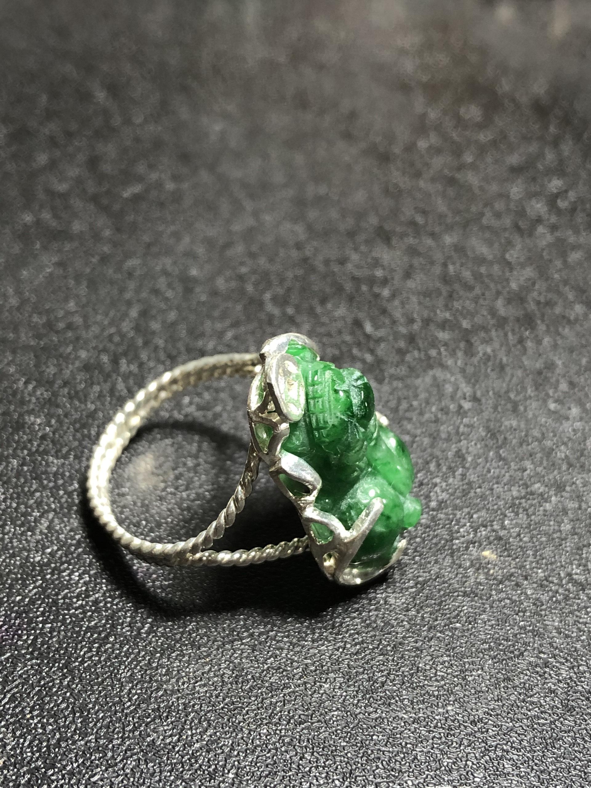 [FreeshipMAX] Nhẫn Tỳ hưu Cẩm thạch sơn thủy bọc bạc  SIZE 16MM