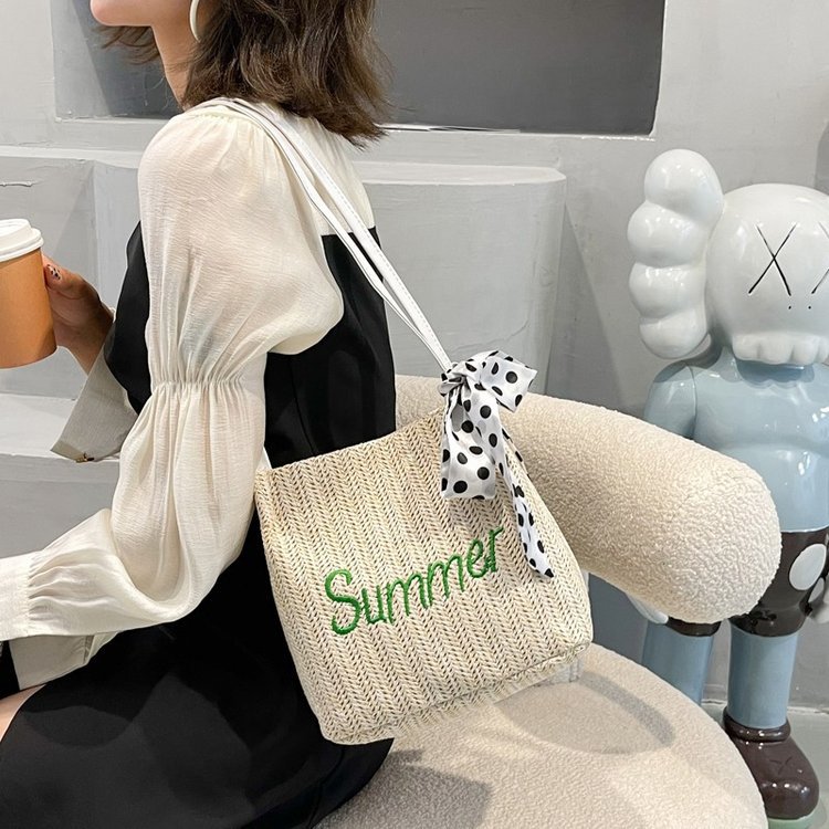 Túi Cói Xô Đi Biển Summer Phối Khăn Nơ Cực Xinh L1355 - LoanTay