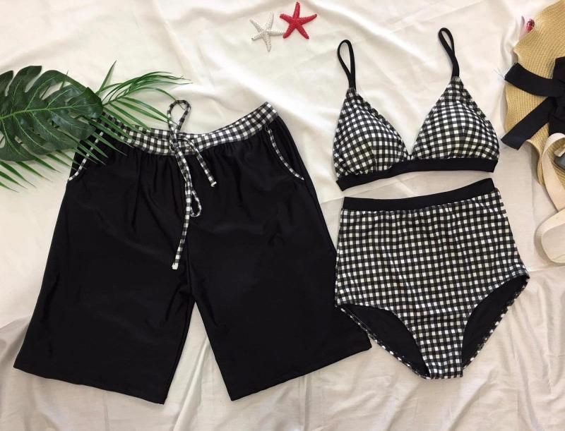 Nơi bán Bikini căp đi biển caro đen