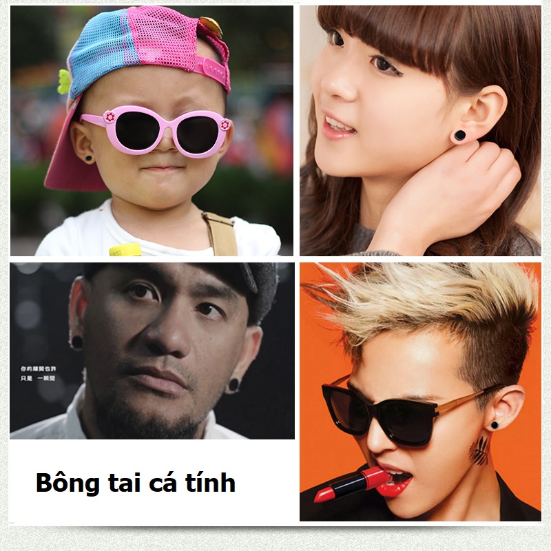 Bông Tai Titan Nút Tròn Đen Cao Cấp (1 chiếc)