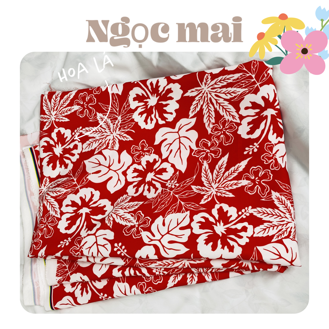 Vải lụa ngọc mai hoa trắng nền đỏ MS2205
