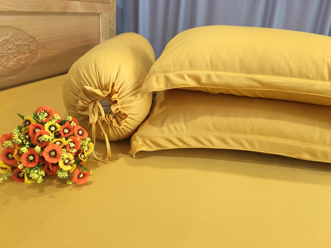 ( Thun Hàn Quốc Loại 1) Bộ 4 Món Ga Gối Thun Mát Mềm Cao Cấp Lan Pham Bedding - Màu Vàng