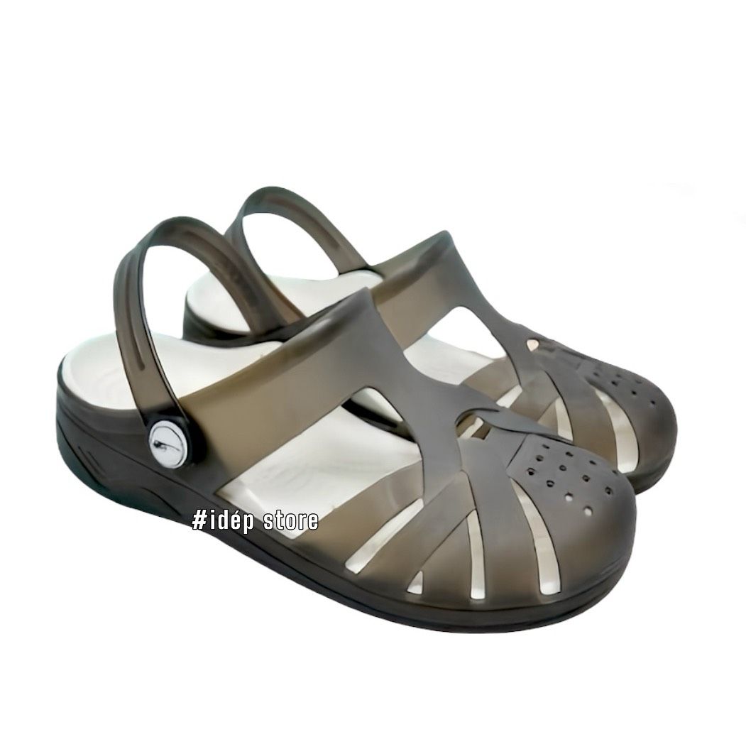 Sandal chiến binh- Giày sục nhựa dẻo 3 sọc cao 3cm cao cấp đi mưa bít mũi nữ iDÉP - GL043