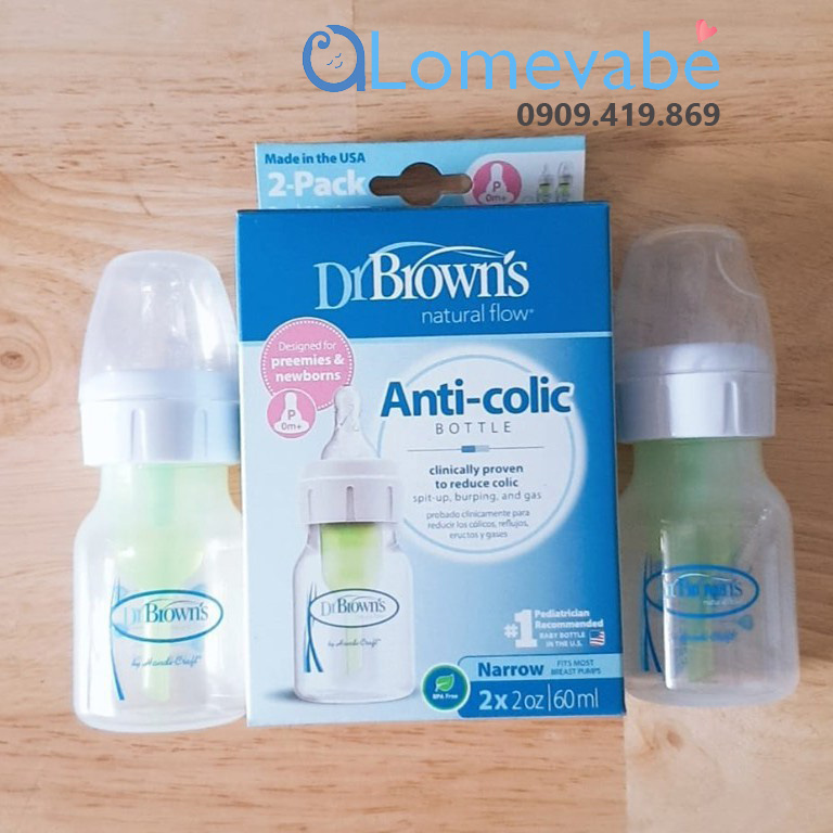 SET 2 BÌNH SỮA DR BROWN'S OPTION CỔ THƯỜNG CHỐNG SẶC 60ML.