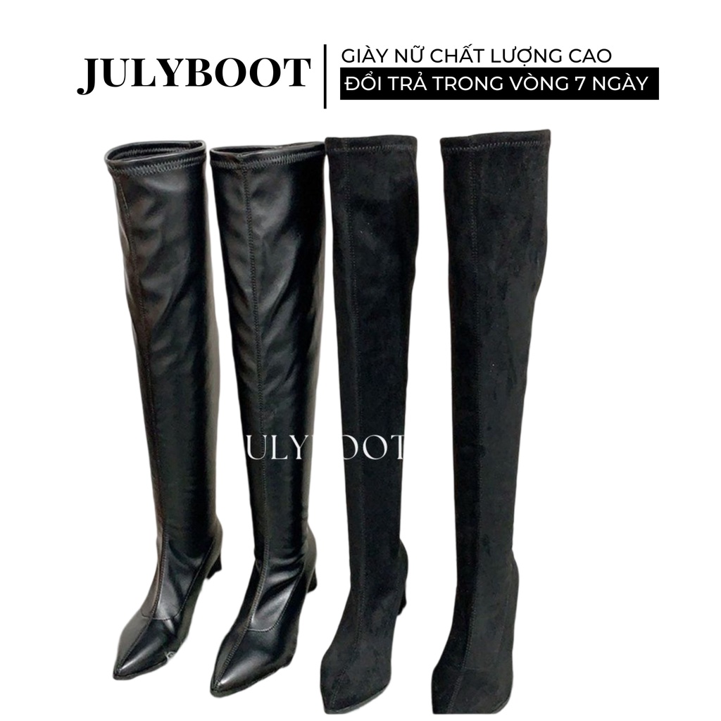 (SẴN) Boot nữ Đùi Dáng Basic Mũi Nhọn Gót Cao 7 cm Có Hình Thật pđ
