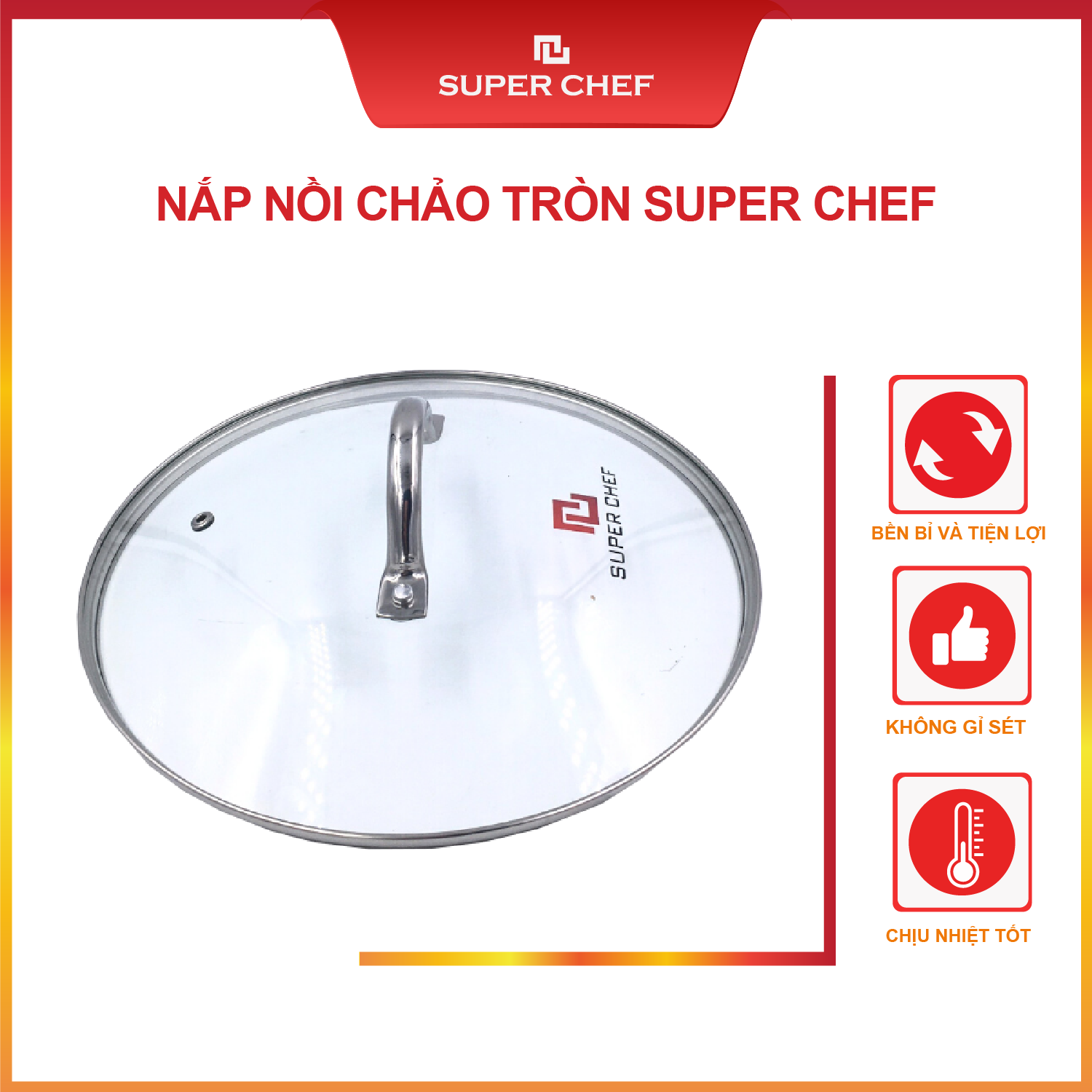 Nắp Nồi Chảo Tròn Size 16-20-24-26cm Kính Cường Lực Vành Inox Siêu Chắc Chắn
