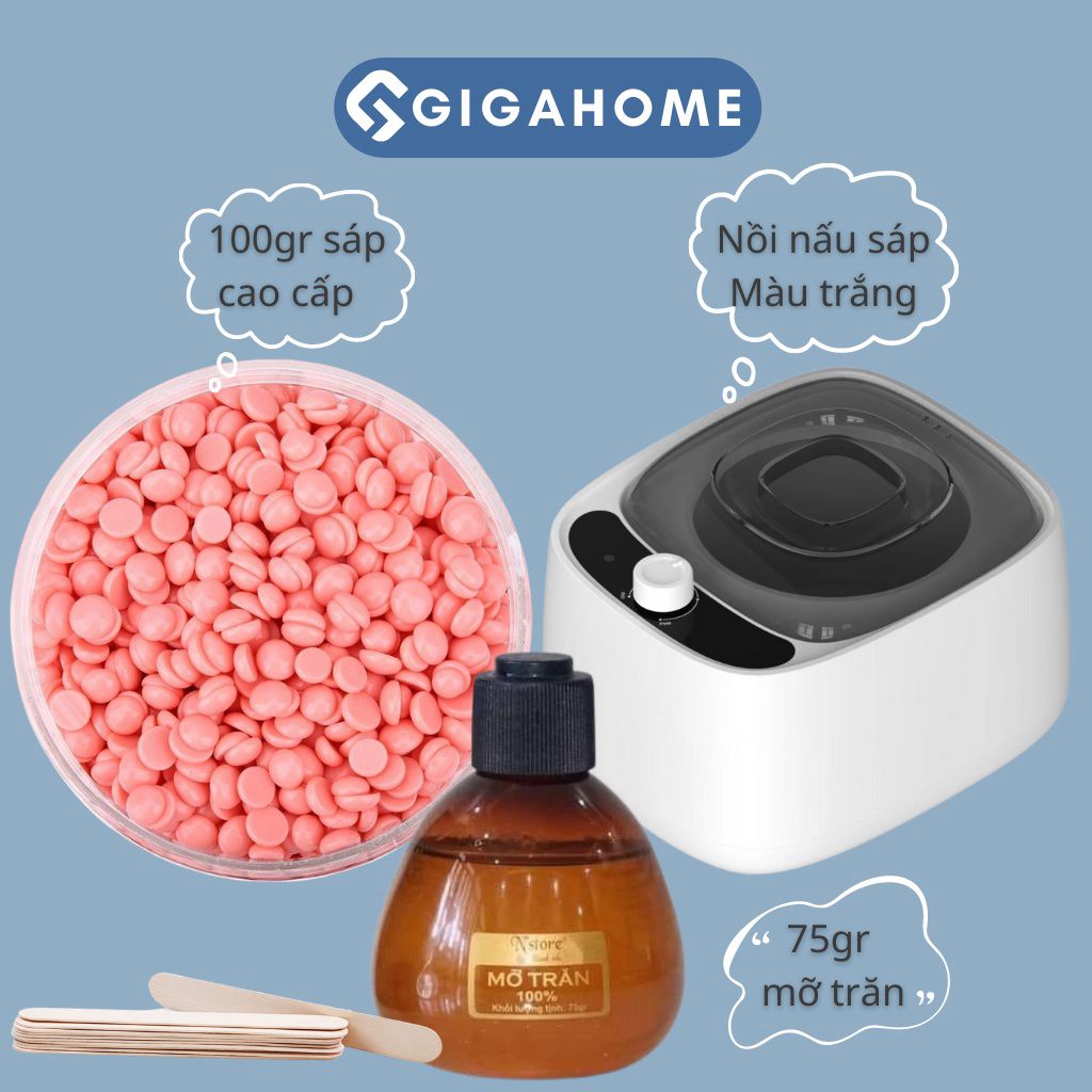 Combo nồi nầu sáp wax lông siêu chống dính + 100gr sáp cao cấp + 75gr mỡ trăn gigahome