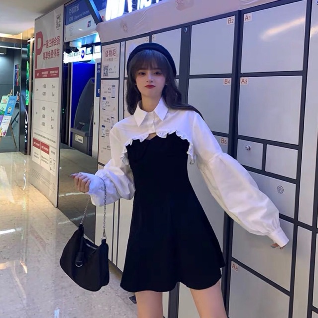 Áo CROPTOP sơmi croptop phối bèo áo sơmi khoác ngoài HOT