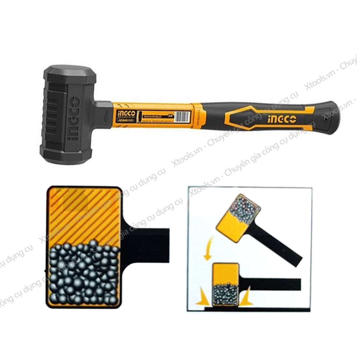 Búa nhựa 2 đầu tròn không nảy INGCO HDBM01028 2LB búa cao su 2 đầu không nảy cán nhựa chống trượt không tạo lửa
