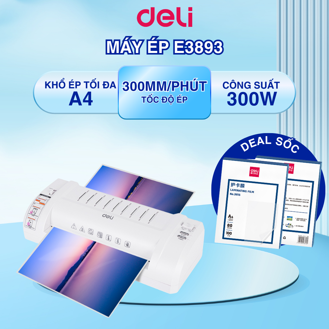 Deli E3893-EU Professional Plastic Laminator - Authentic, A4/A5/B5 Sizes, Safe and Easy to Use, Ideal for Laminating Photos, Posters, Office Documents, Fast Laminating Speed, High-Quality Laminating, Compact Design, 1-to-1 Replacement Warranty for 12M