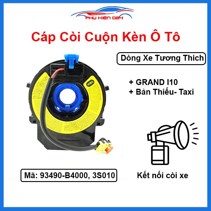 Cáp còi, cuộn điện còi cho xe grand i10 bản thiếu- taxi mã 93490-b4000, 3s010