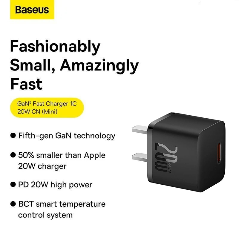 Củ sạc nhanh Baseus GaN5S 1C 20W US - Màu đen
