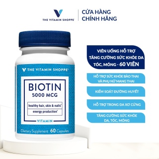 Viên uống hỗ trợ tăng cường sức khỏe da, tóc, móng THE VITAMIN SHOPPE Biotin 5000 MCG 60 viên thumbnail