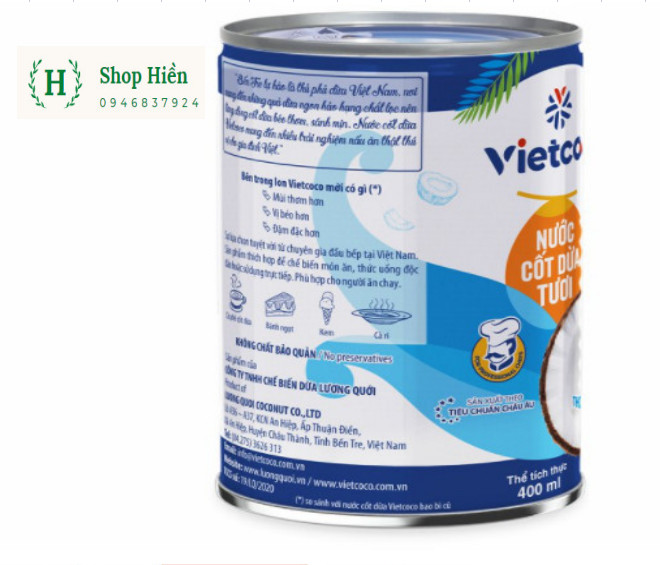 Combo 4 hộp nước cốt dừa tươi vietcoco lon 400ml