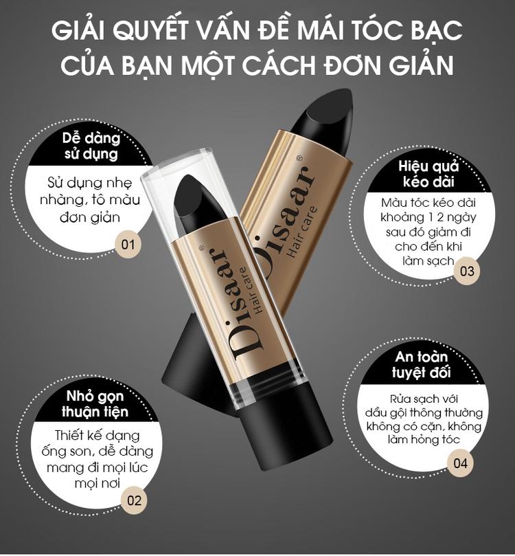 Thỏi Son Nhuộm Tóc Phủ Tóc Bạc Thành Đen Tạm Thời Bền Màu Disaar