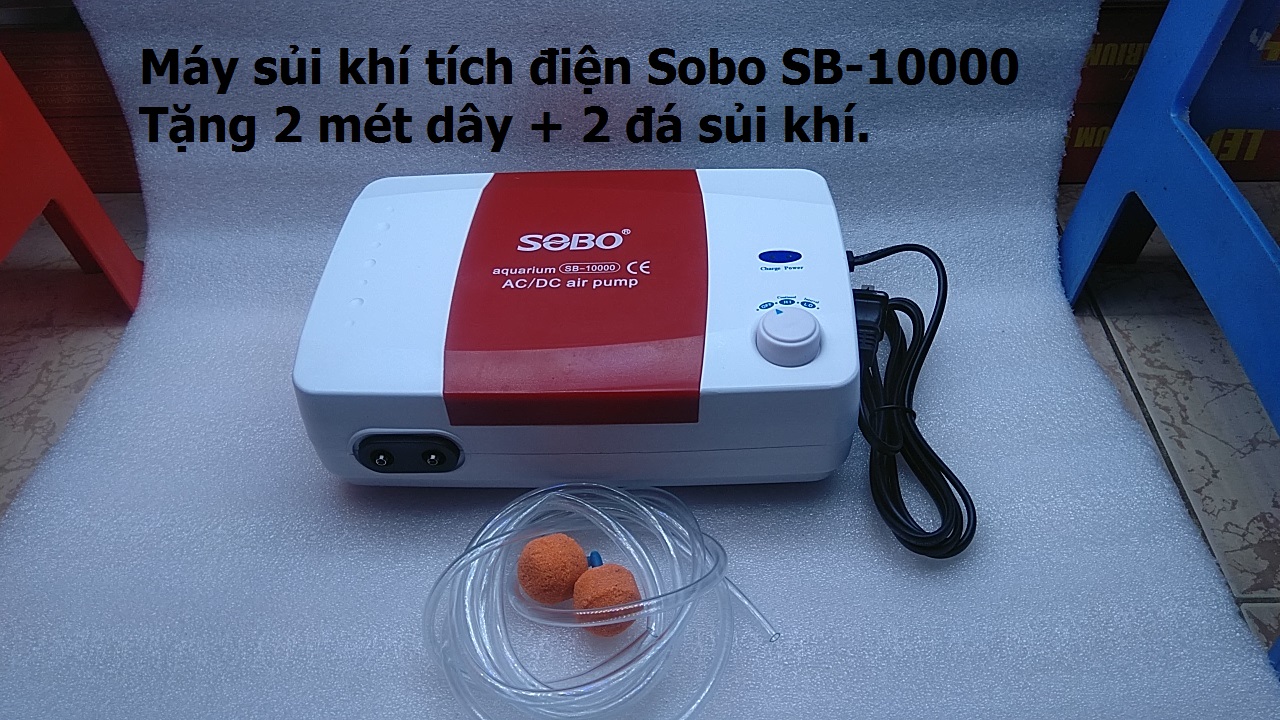 (Tặng phụ kiện) Máy sủi khí tích điện SOBO dùng cho hồ cá. (SB-10000)