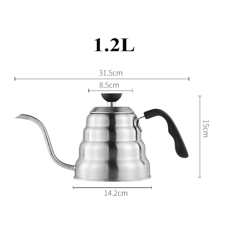 Ấm pha drip cổ ngỗng pha trà cà phê V60 có nhiệt kế tiện lợi 1L và 1.2L, chất liệu thép không gỉ đun được trên bếp từ