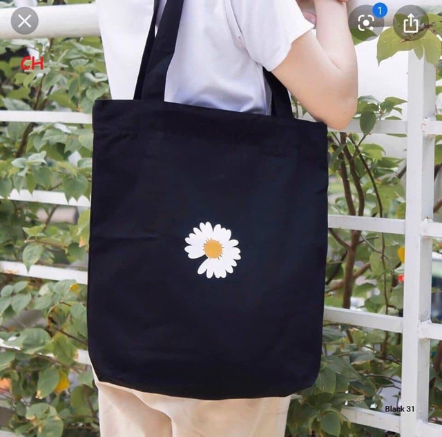 [Túi tote] Túi vải hoa cúc in trắng vàng COH0320