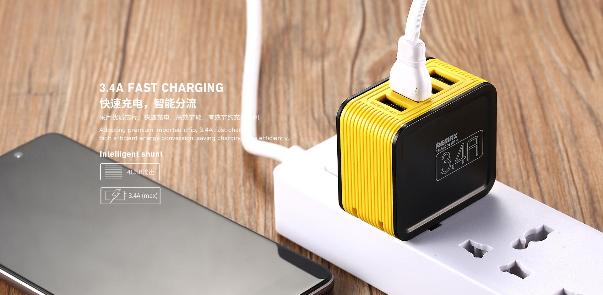 CỦ SẠC REMAX RP-U40 - 4 CỔNG USB 3.4A - SẠC NHANH