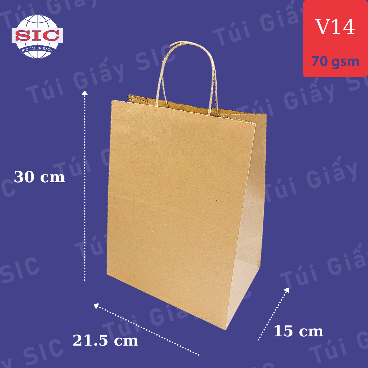 [SET 100 CHIẾC] TÚI GIẤY KRAFT V14: 21.5x15x30 cm CÓ QUAI