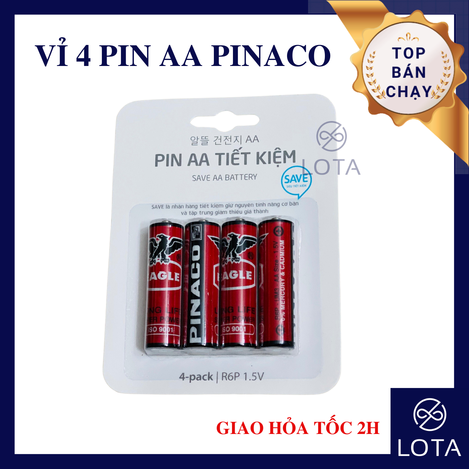 Vỉ 4 viên pin aa siêu tiết kiệm pinaco an toàn tiện dụng lota shop