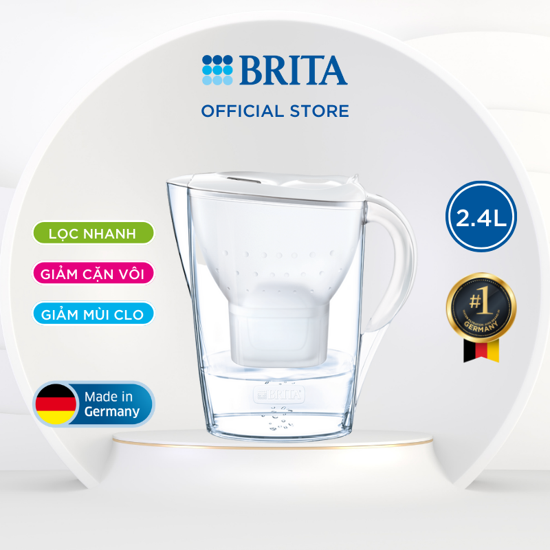 Bình lọc nước BRITA Marella Cool White 2.4L (có sẵn 1 lõi lọc Maxtra)