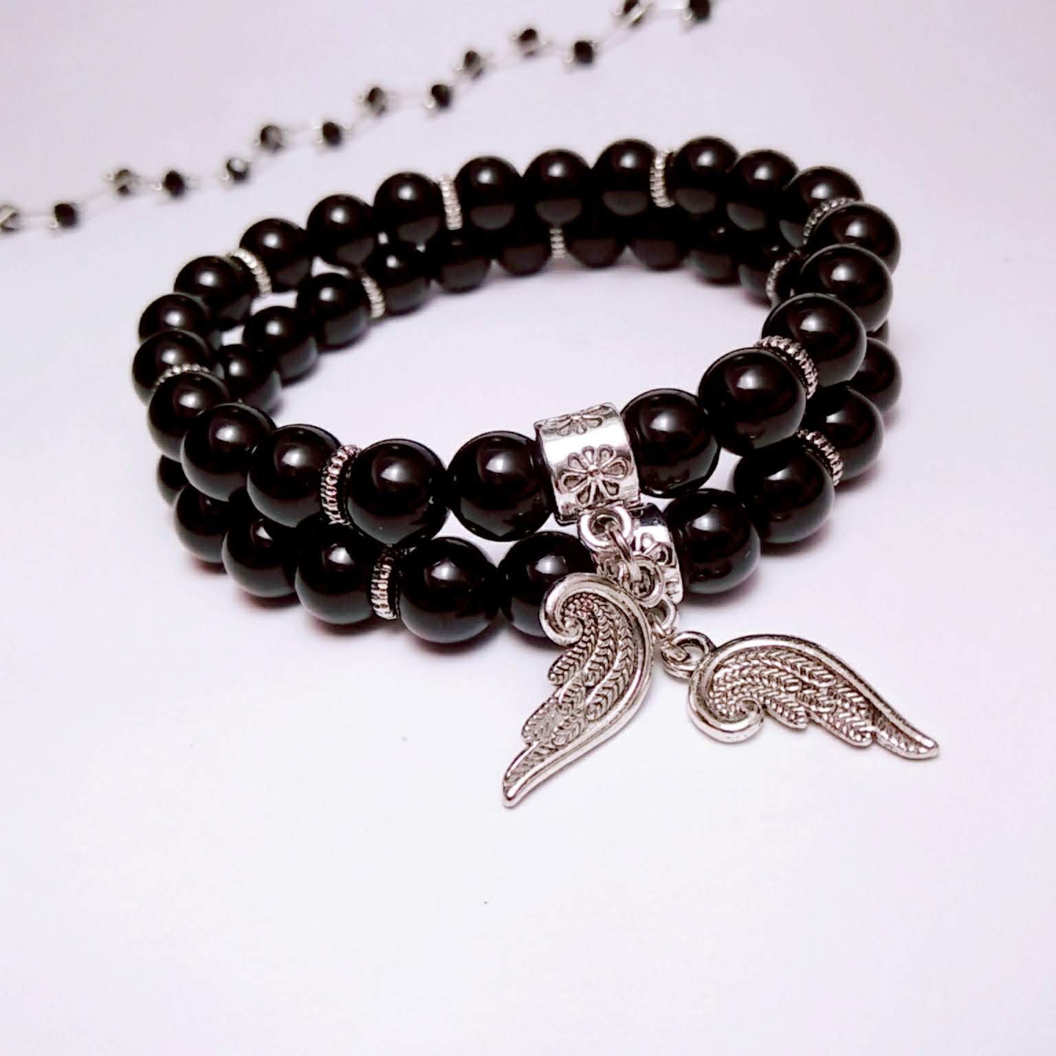 Vòng tay cặp đôi chuỗi hạt charm đôi cánh (2 vòng)