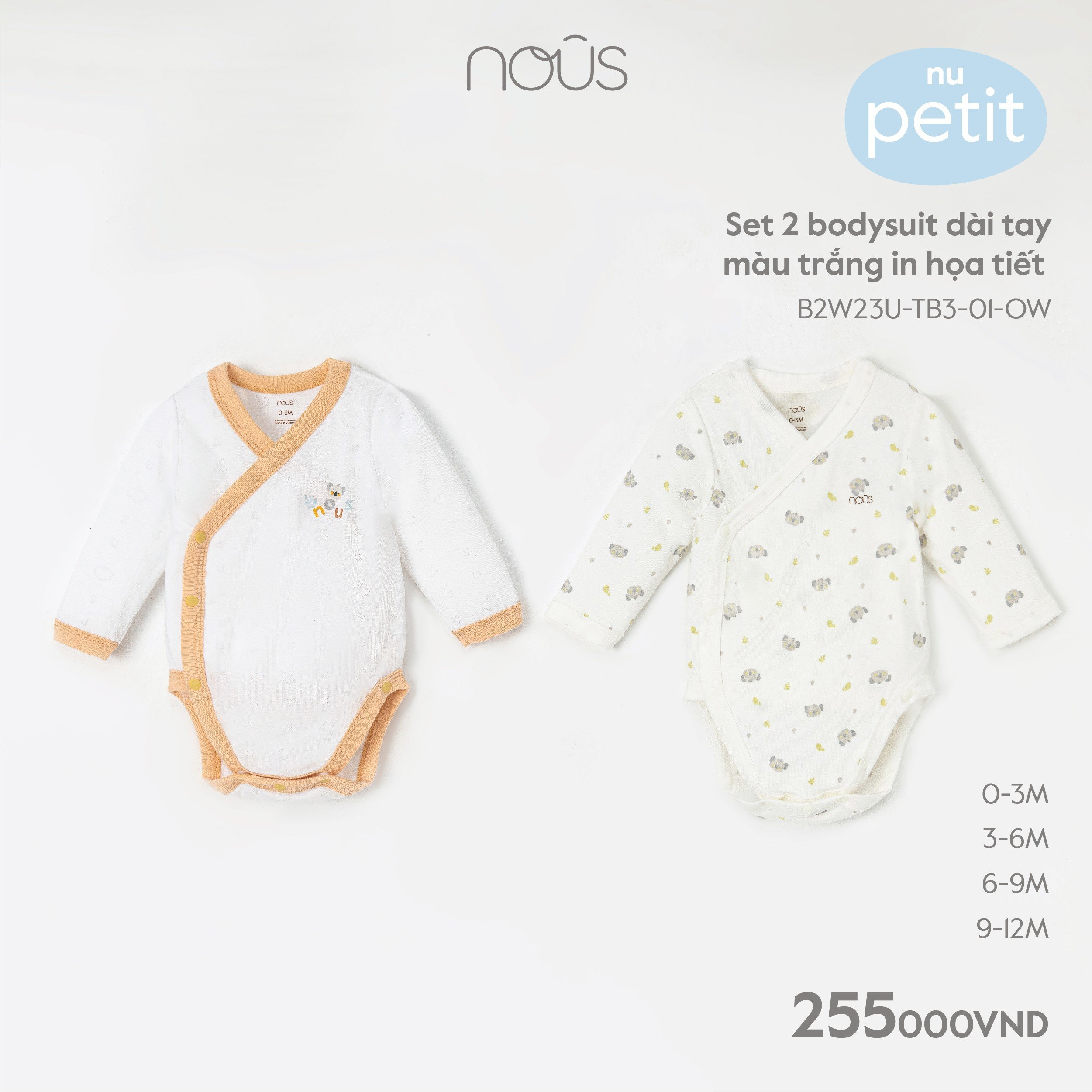 Bộ body chip  cài lệch Nous cho bé sơ sinh