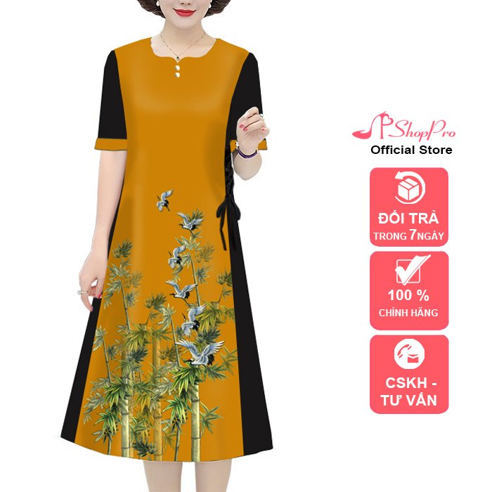[HCM] shoppro-dress suông print trims dress suông middle-aged dress suông U50 - U60 dress suông streetwear dress suông ladies dress suông elegant dress suông grafting motifs sleeve Miss lacing painting advanced 3277 3336 3342