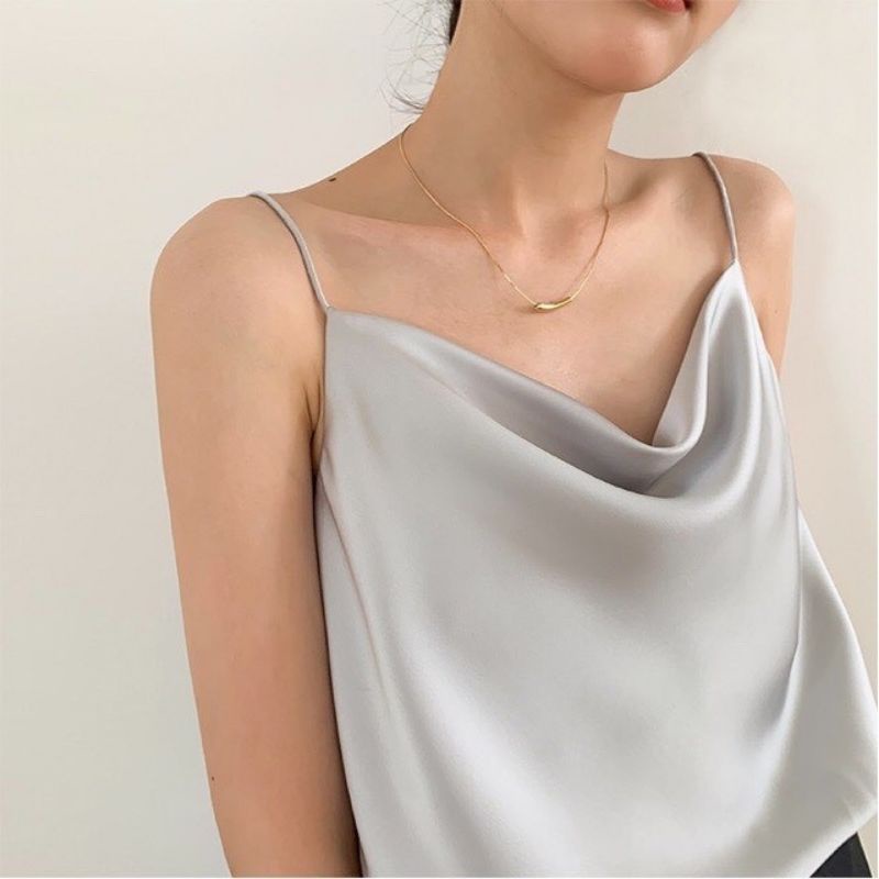Áo hai dây lụa MACDOME thiết kế cổ đổ chất lụa satin cao cấp mặc trong vest, blazer AD005