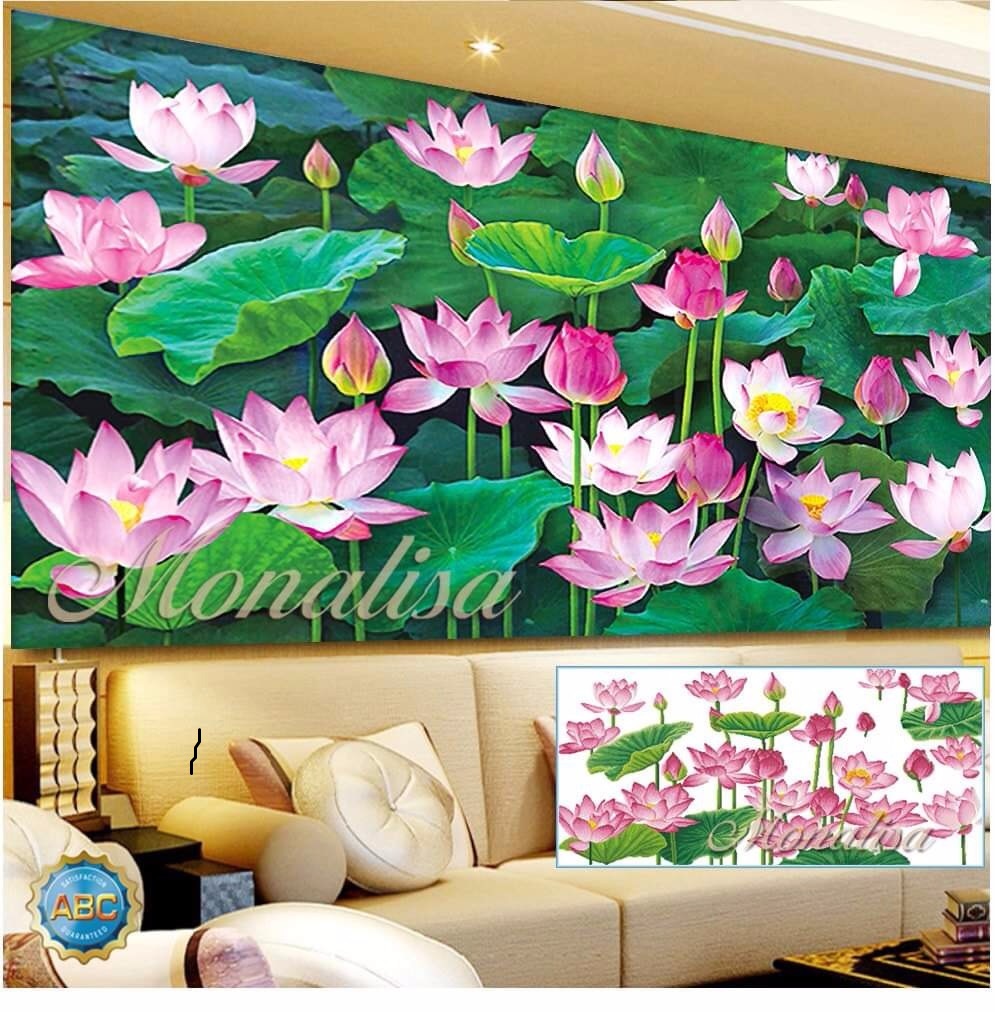 Tranh thêu kín hoa sen 1mx60cm chưa thêu
