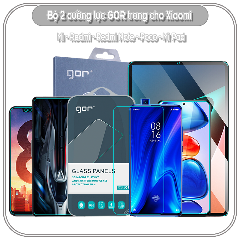 Bộ 2 Kính cường lực Gor cho các dòng Xiaomi Poco X3 NFC / Poco F2Pro / Redmi Note 9S /  Note 9Pro /Redmi K30  / Redmi Note 8 Pro / Note 8 / Redmi K20 / MI 9 Lite / Mi 9 / CC9 / Mi Mix 3 / Redmi 8 / 8A / Redmi