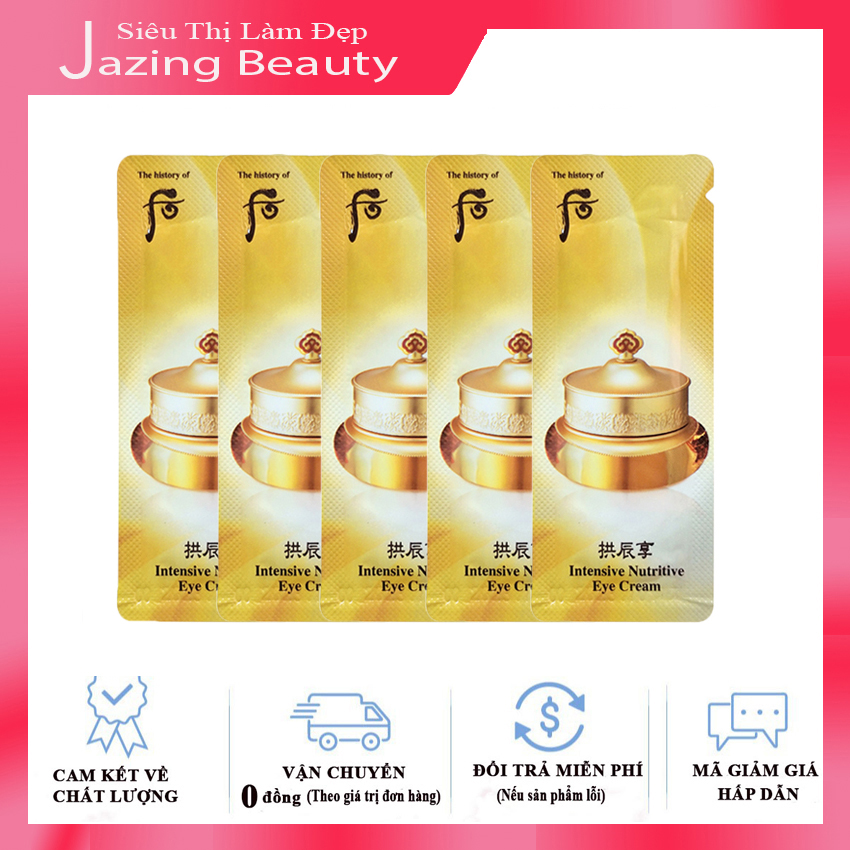Combo 5 gói kem dưỡng mắt xoá mờ vết chân chim, nếp nhăn whoo intensive nutritive eye cream 1ml x 5