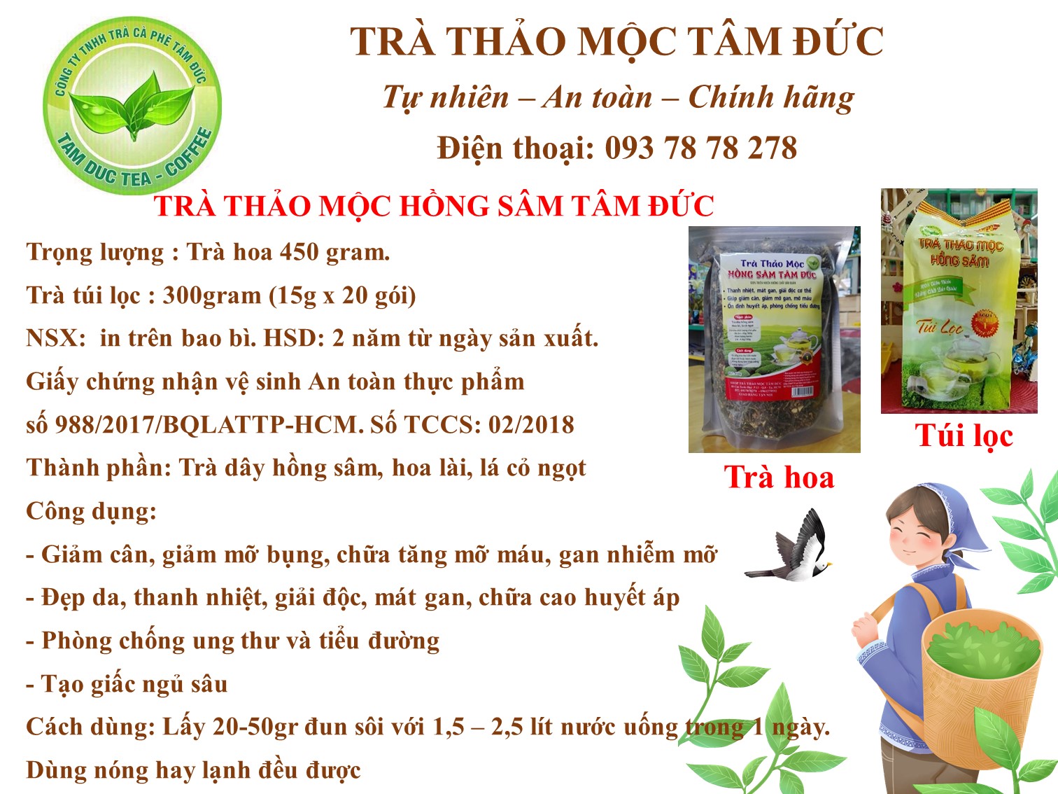 [HCM]Trà thảo mộc hồng sâm tâm đức
